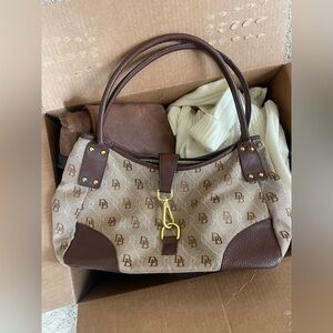 Dooney & Bourke Monogram Canvas Satchel Brown Leather Trim